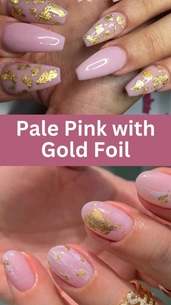 pale-pink-with-gold-foil-simple-pink-nail-design-nailstrends.com