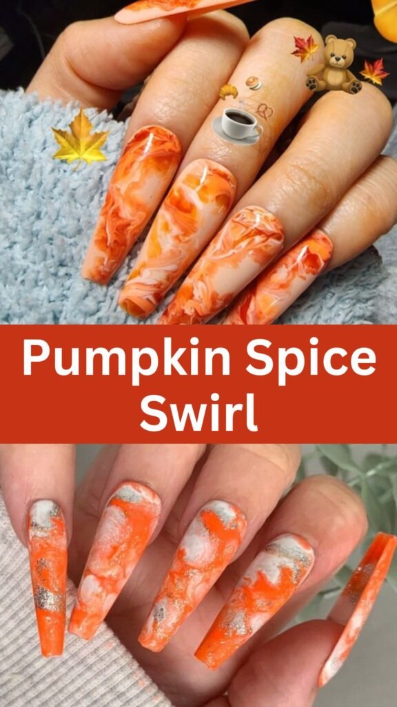 pumpkin-spice-swirl-fall-marble-nail-designs-nailstrends.com