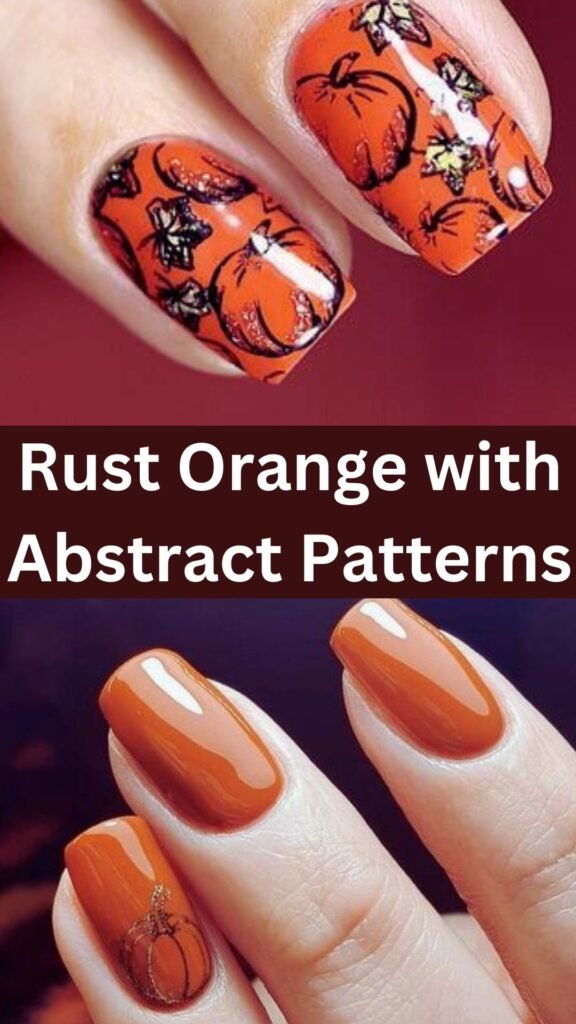 rust-orange-with-abstract-patterns-dark-fall-nails-nailstrends.com