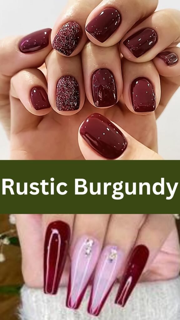 rustic-burgundy-fake-fall-nails-nailstrends.com