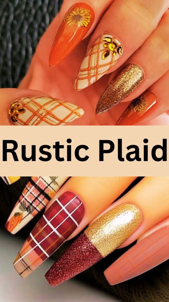 rustic-plaid-Stamping-Technique-Fall-Nails-nailstrends.com