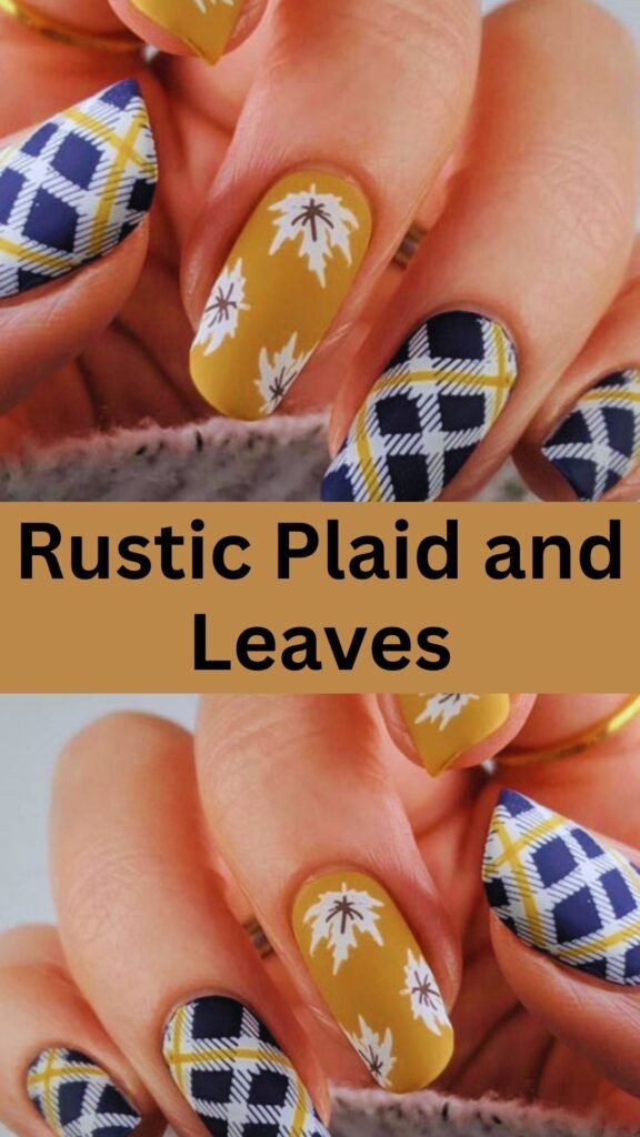 rustic-plaid-and-leaves-fall-nail-nailstrends.com