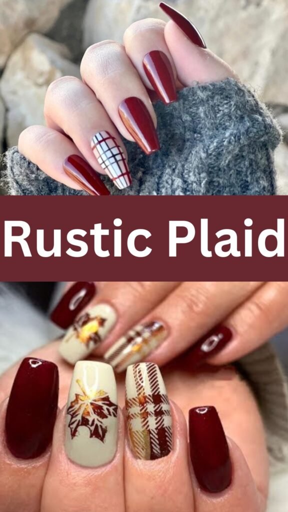 rustic-plaid-fake-fall-nails-nailstrends.com