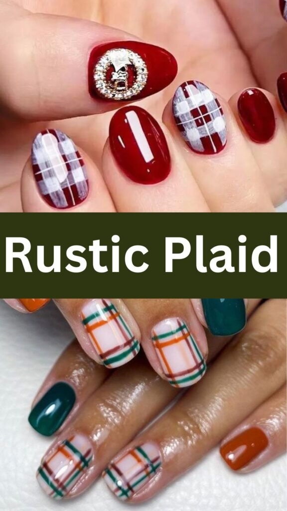 rustic-plaid-fall-short-nails-nailstrends.com