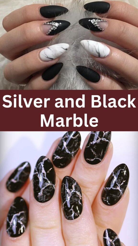 silver-and-black-marble-metallic-accented-fall-nails-nailstrends.com