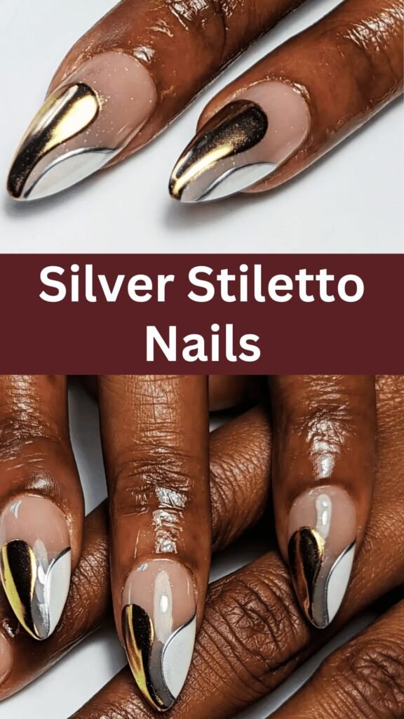 silver-stiletto-nails-metallic-accented-fall-nails-nailstrends.com