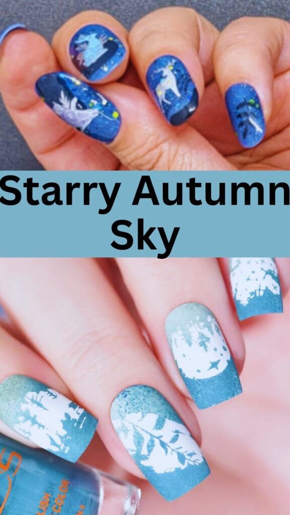 starry-autumn-sky-Stamping-Technique-Fall-Nails-nailstrends.com