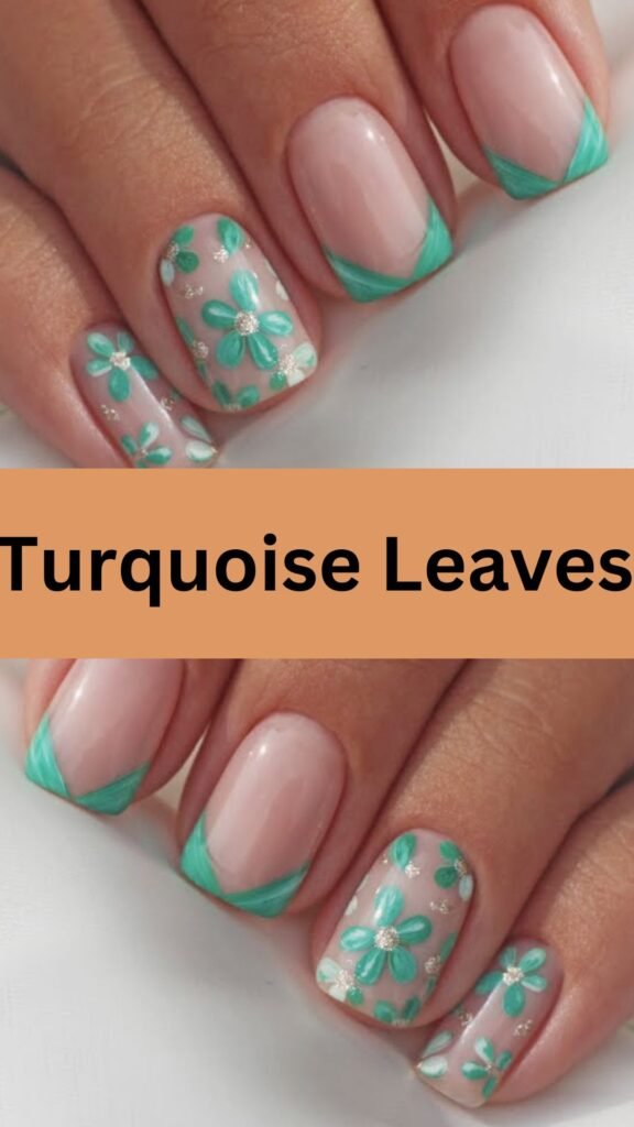 turquoise-leaves-fall-blue-nails-nailstrends.com