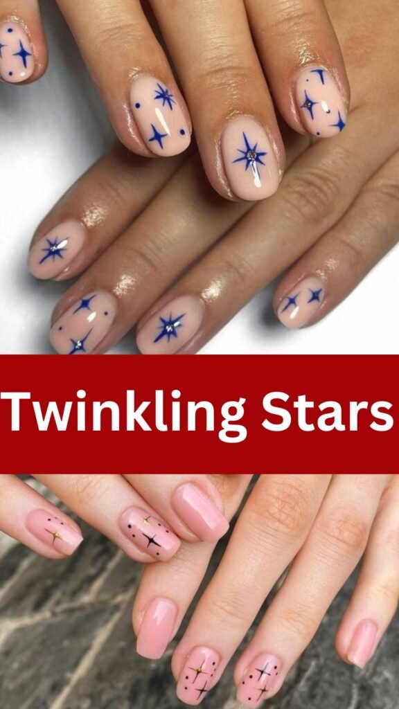 twinkling-stars-fall-short-nails-nailstrends.com