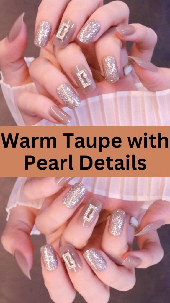 warm-taupe-with-pearl-details-fall-brown-nail-nailstrends.com