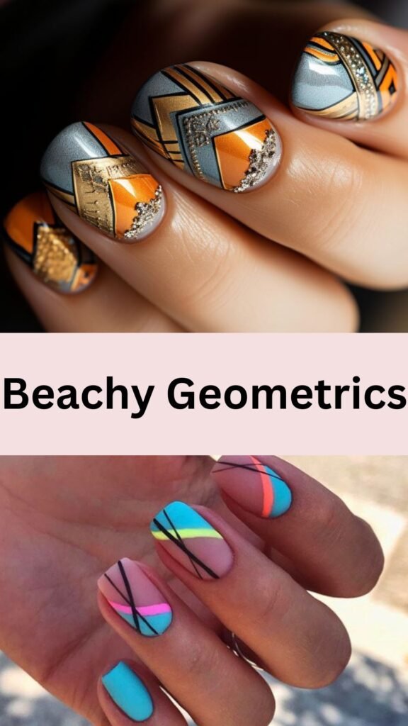 beachy-geometrics-Vibrant-Nail-Art-Designs-for-Beach-Vacation-nailstrends.com