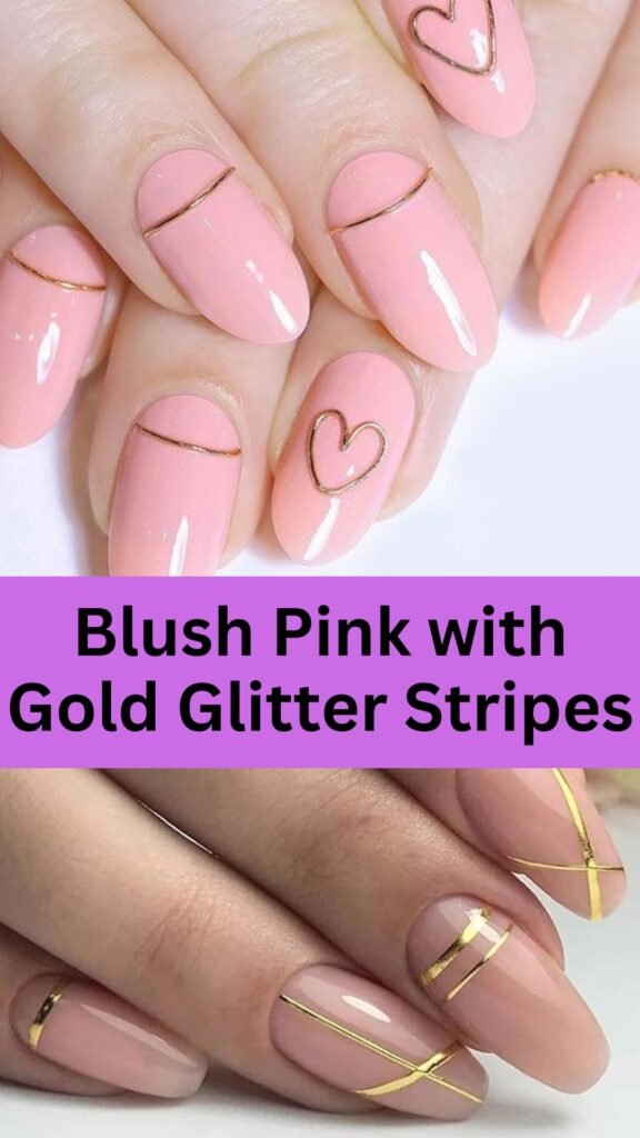 blush-pink-with-gold-glitter-stripes-bridal-nail-with-glitter-nailstrends.com