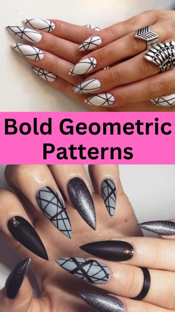 bold-geometric-patterns-Pointed-Nail-Art-Designs-to-Obsess-Over-nailstrends.com