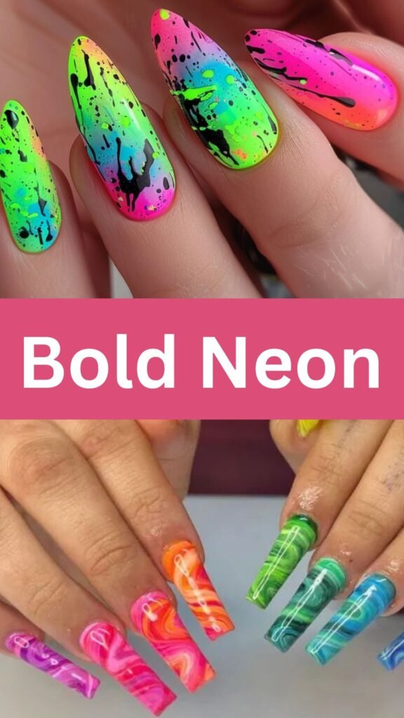 bold-neon-Cutest-Party-Nail-Ideas to-Steal-the-Spotlight-nailstrends.com