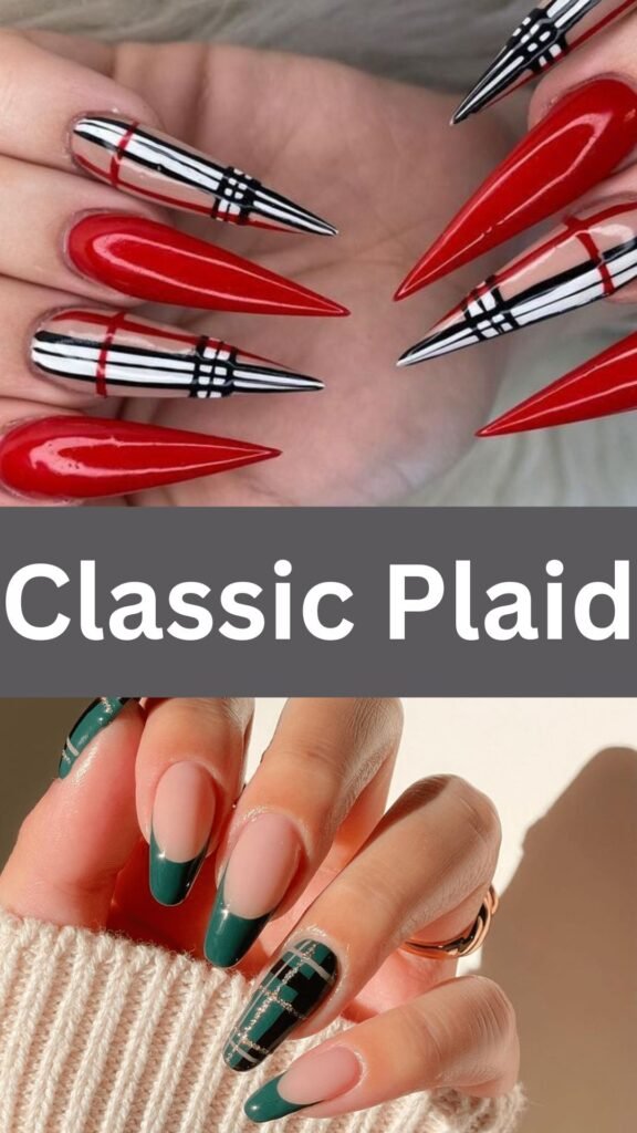 classic-plaid-Pointed-Nail-Art-Designs-to-Obsess-Over-nailstrends.com