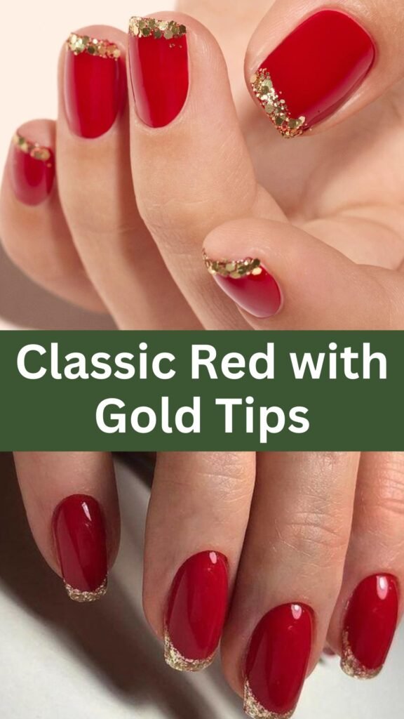 classic-red-with-gold-tips-Trendy-Nail-Art-Ideas-for-Wedding-Party-nailstrends.com