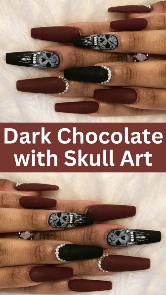 dark-chocolate-with-skull-art-Goth-Nail-Ideas-That-Are-Better-Than-Just-Black-nailstrends.com