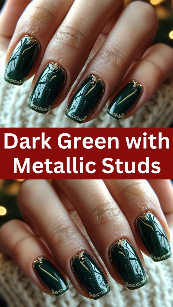 dark-green-with-metallic-studs-Goth-Nail-Ideas-That-Are-Better-Than-Just-Black-nailstrends.com