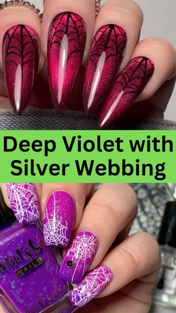 deep-violet-with-silver-webbiing-Goth-Nail-Ideas-That-Are-Better-Than-Just-Black-nailstrends.com