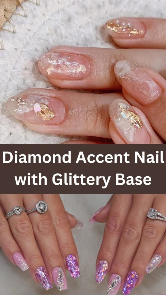 diamond-accent-nail-with-glittery-base-bridal-nail-with-glitter-nailstrends.com