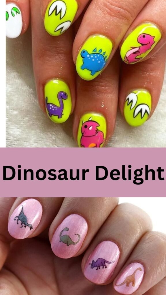 dinosaur-delight-Cute-Nail-Art-Designs-for-Kids-nailstrends.com