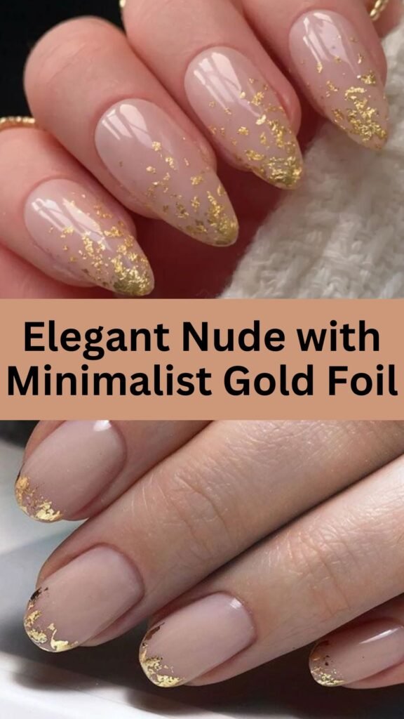 elegant-nude-with-minimalist-gold-foil-Trendy-Nail-Art-Ideas-for-Wedding-Party-nailstrends.com