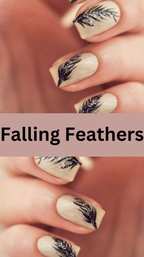 falling-feathers-fall-coffin-nail-art-designs-nailstrends.com