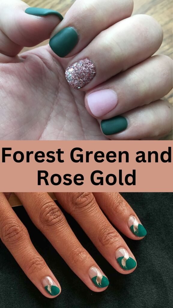 forest-green-and-rose-gold-Stunning-Forest-Green-Nail-Designs-To-Try-Out-nailstrends.com