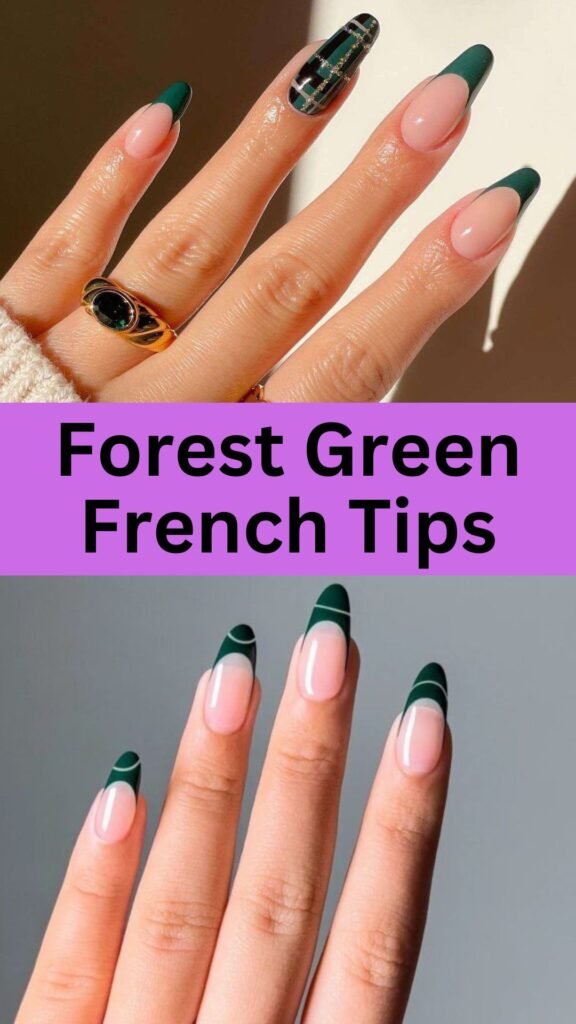 forest-green-french-tips-Stunning-Forest-Green-Nail-Designs-To-Try-Out-nailstrends.com