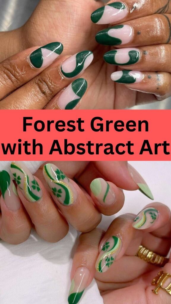 forest-green-with-abstract-art-Stunning-Forest-Green-Nail-Designs-To-Try-Out-nailstrends.com