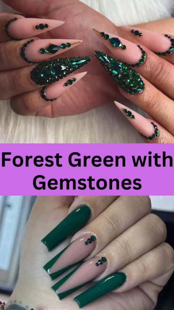 forest-green-with-gemstones-Stunning-Forest-Green-Nail-Designs-To-Try-Out-nailstrends.com