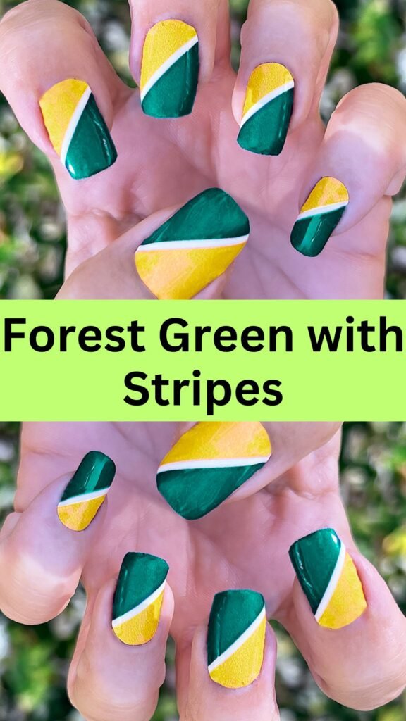 forest-green-with-stripes-Stunning-Forest-Green-Nail-Designs-To-Try-Out-nailstrends.com