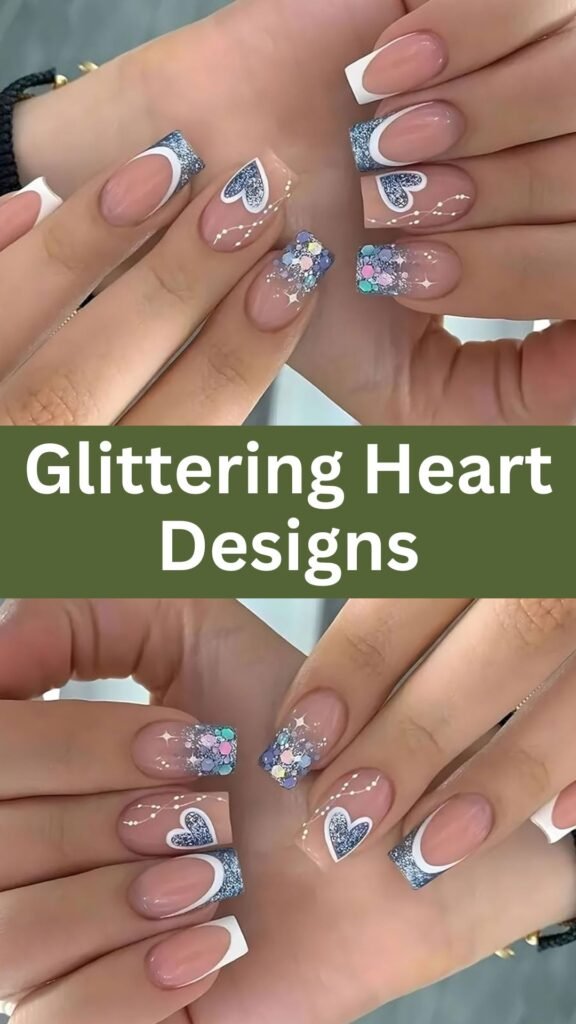 glittering-heart-designs-bridal-nail-with-glitter-nailstrends.com