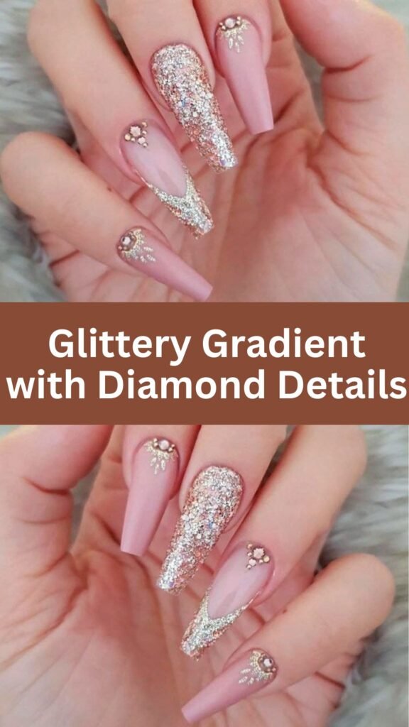 glittery-gradient-with-diamond-details-bridal-nail-with-glitter-nailstrends.com