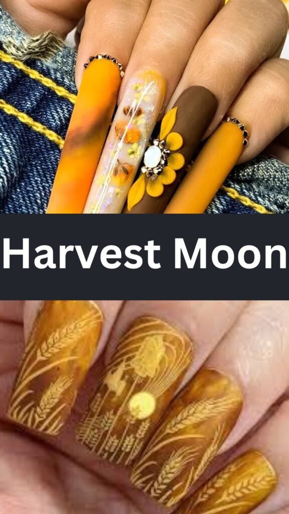 harvest-moon-fall-coffin-nail-art-designs-nailstrends.com