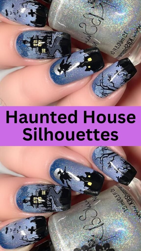 haunted-house-silhouttes-Extra-Spooky-Halloween-Nails-to-try-this-year-nailstrends.com