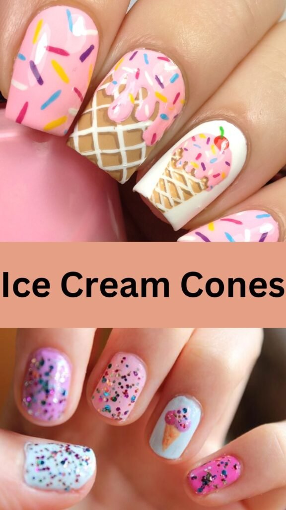 ice-cream-cones-Cute-Nail-Art-Designs-for-Kids-nailstrends.com