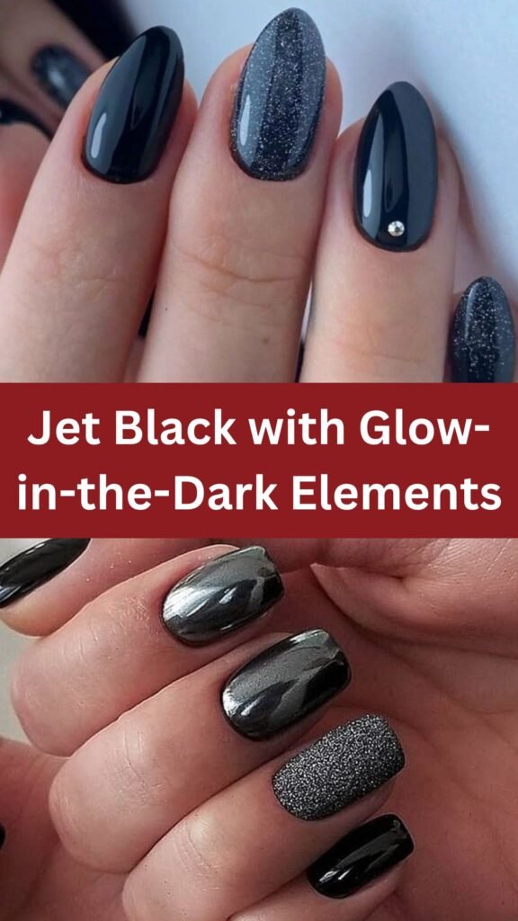 jet-black-with-glow-in-the-dark-elements-Goth-Nail-Ideas-That-Are-Better-Than-Just-Black-nailstrends.com