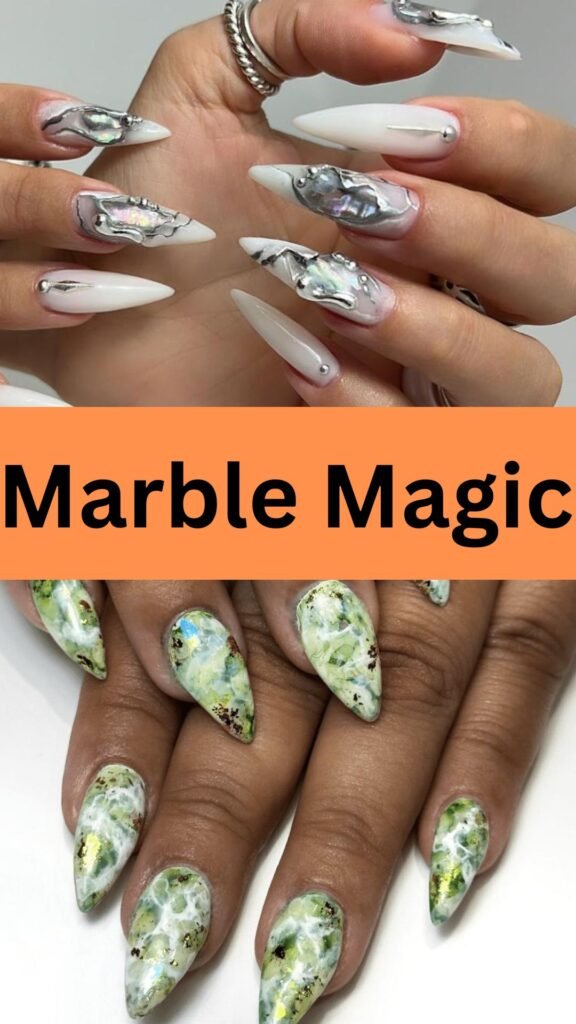 marble-magic-Pointed-Nail-Art-Designs-to-Obsess-Over-nailstrends.com