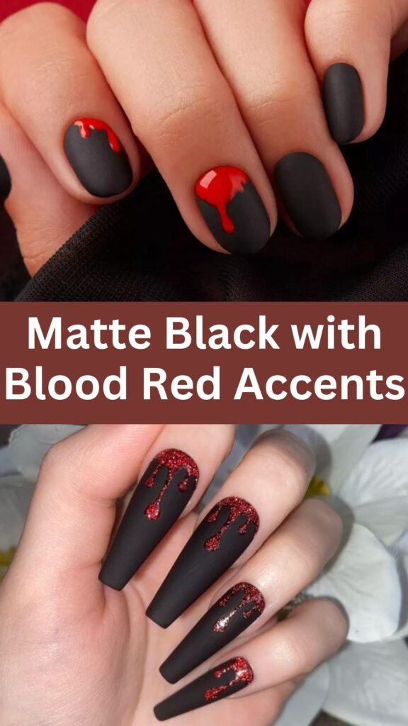 matte-black-with-blood-red-accents-Goth-Nail-Ideas-That-Are-Better-Than-Just-Black-nailstrends.com