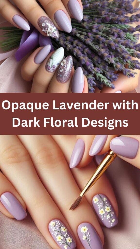 opaque-laveder-with-dark-floral-designs-Goth-Nail-Ideas-That-Are-Better-Than-Just-Black-nailstrends.com