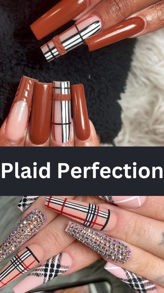 plaid-perfection-fall-coffin-nail-art-designs-nailstrends.com