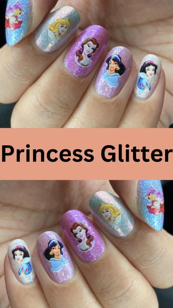 princess-glitter-Cute-Nail-Art-Designs-for-Kids-nailstrends.com