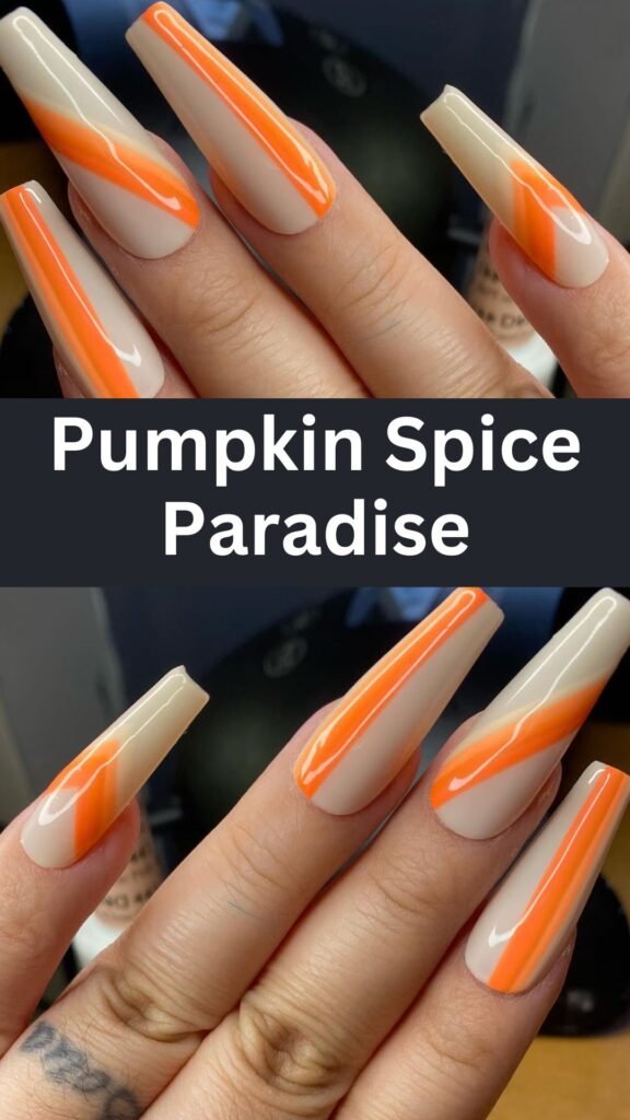 pumpkin-spice-paradise-fall-coffin-nail-art-designs-nailstrends.com