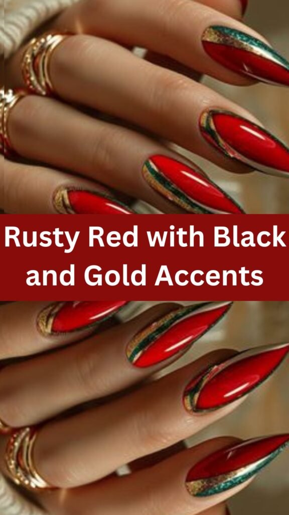 rusty-red-with-black-and-gold-accents-Goth-Nail-Ideas-That-Are-Better-Than-Just-Black-nailstrends.com