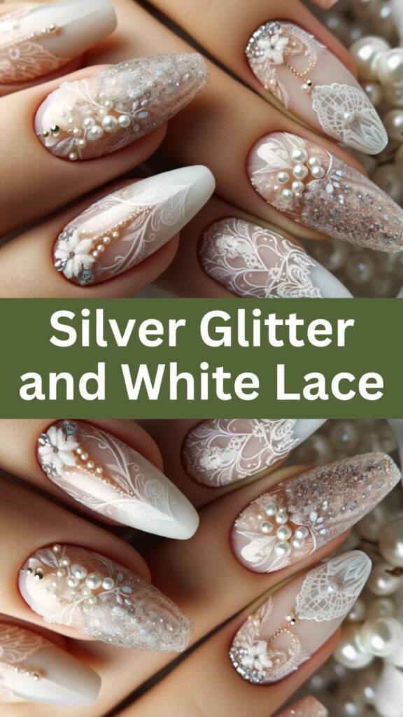 silver-glitter-and-white-lace-bridal-nail-with-glitter-nailstrends.com