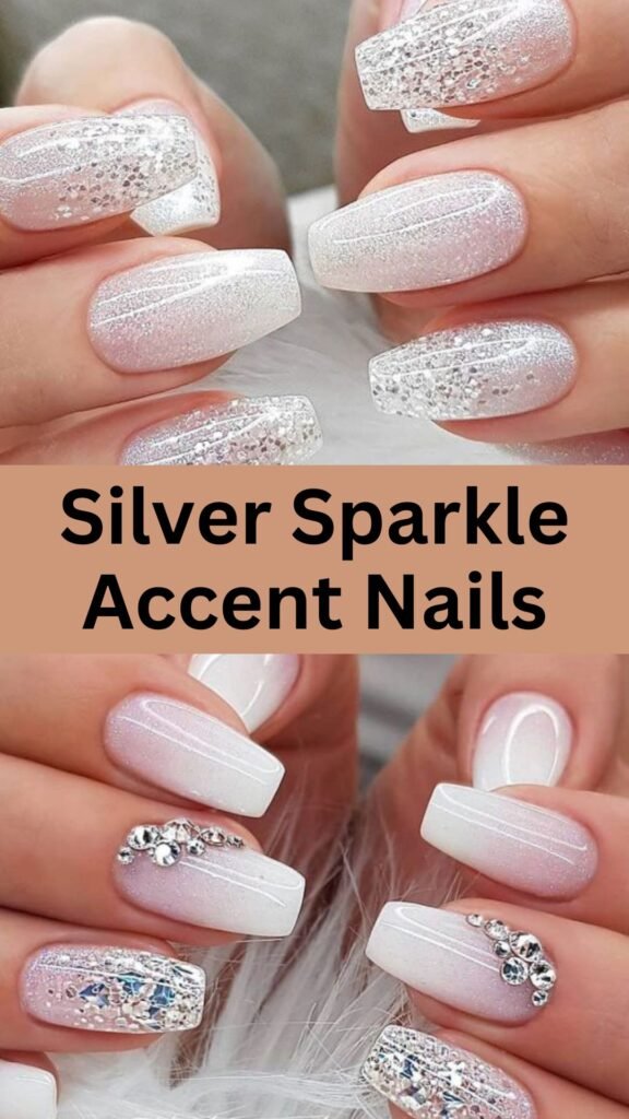 silver-sparkle-accent-nails-Trendy-Nail-Art-Ideas-for-Wedding-Party-nailstrends.com