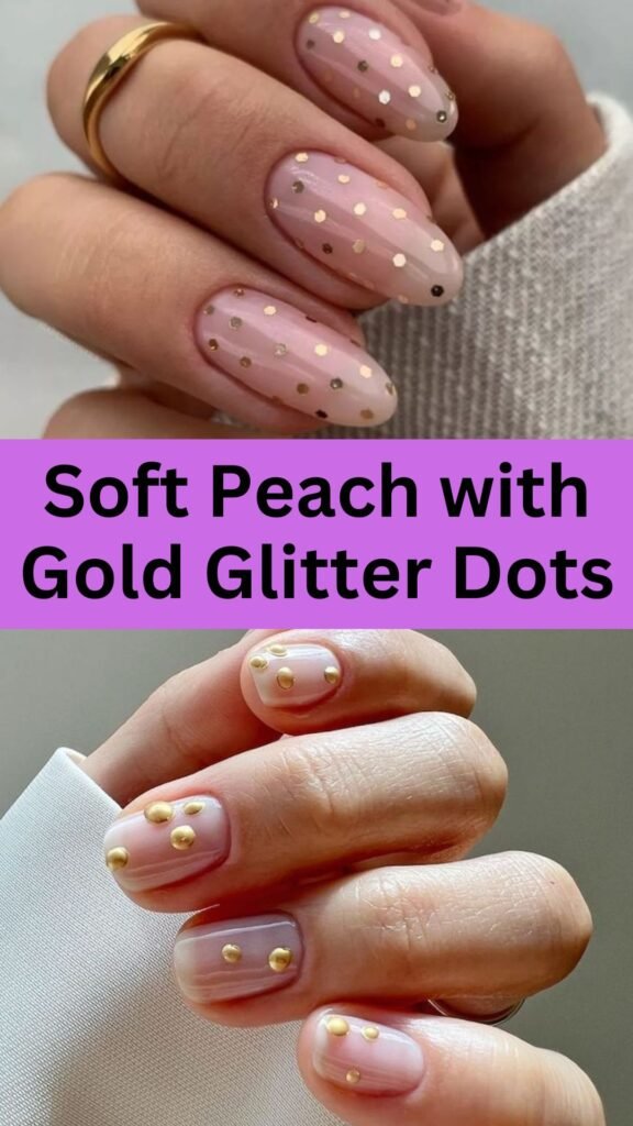 soft-peach-with-gold-glitter-dots-bridal-nail-with-glitter-nailstrends.com