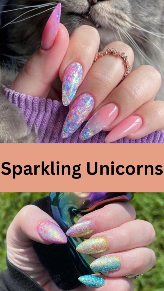 sparkling-unicorns-Cute-Nail-Art-Designs-for-Kids-nailstrends.com