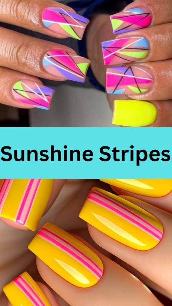 sunshine-stripes-Vibrant-Nail-Art-Designs-for-Beach-Vacation-nailstrends.com